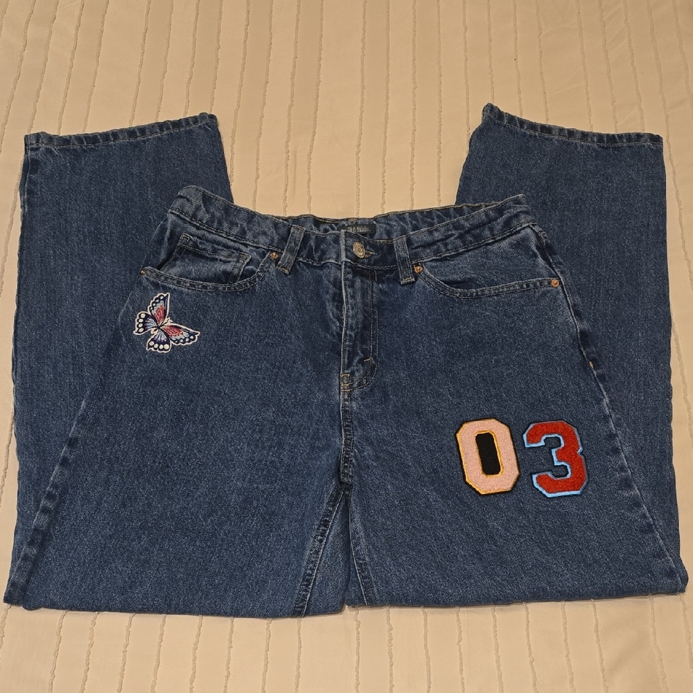 Wild Fable Embroidered Patch High Rise Dad Denim Jeans, Size 6